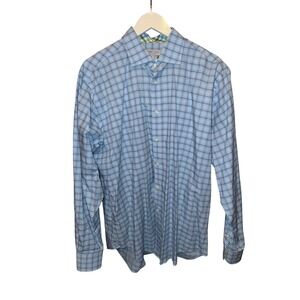Thomas Dean Mens‎ Blue Plaid Long Sleeve Button Down Shirt Size XL